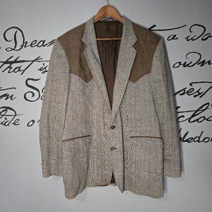 Vintage Circle S Tan Brown Ranch Western Sport Coat Suit Jacket, 46L